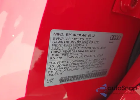 2022 Audi Q3 Premium 45 Tfsi S Line Quattro Tiptronic из США, поврежденный, VIN WA1DECF3XN1128182